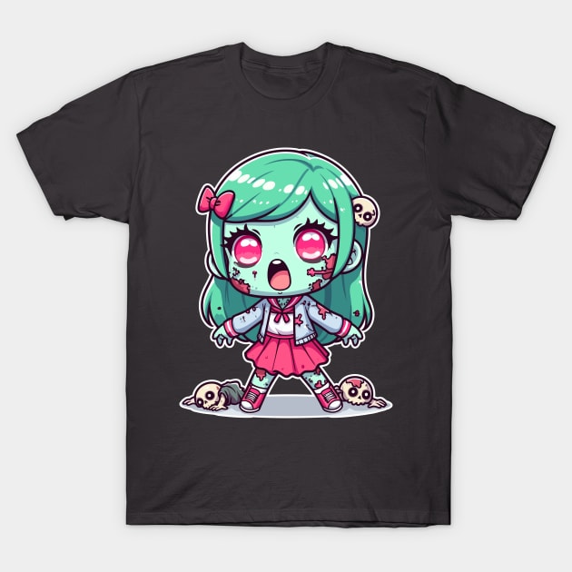 Zombie Skull Kawaii Girl T-Shirt by DesignDinamique